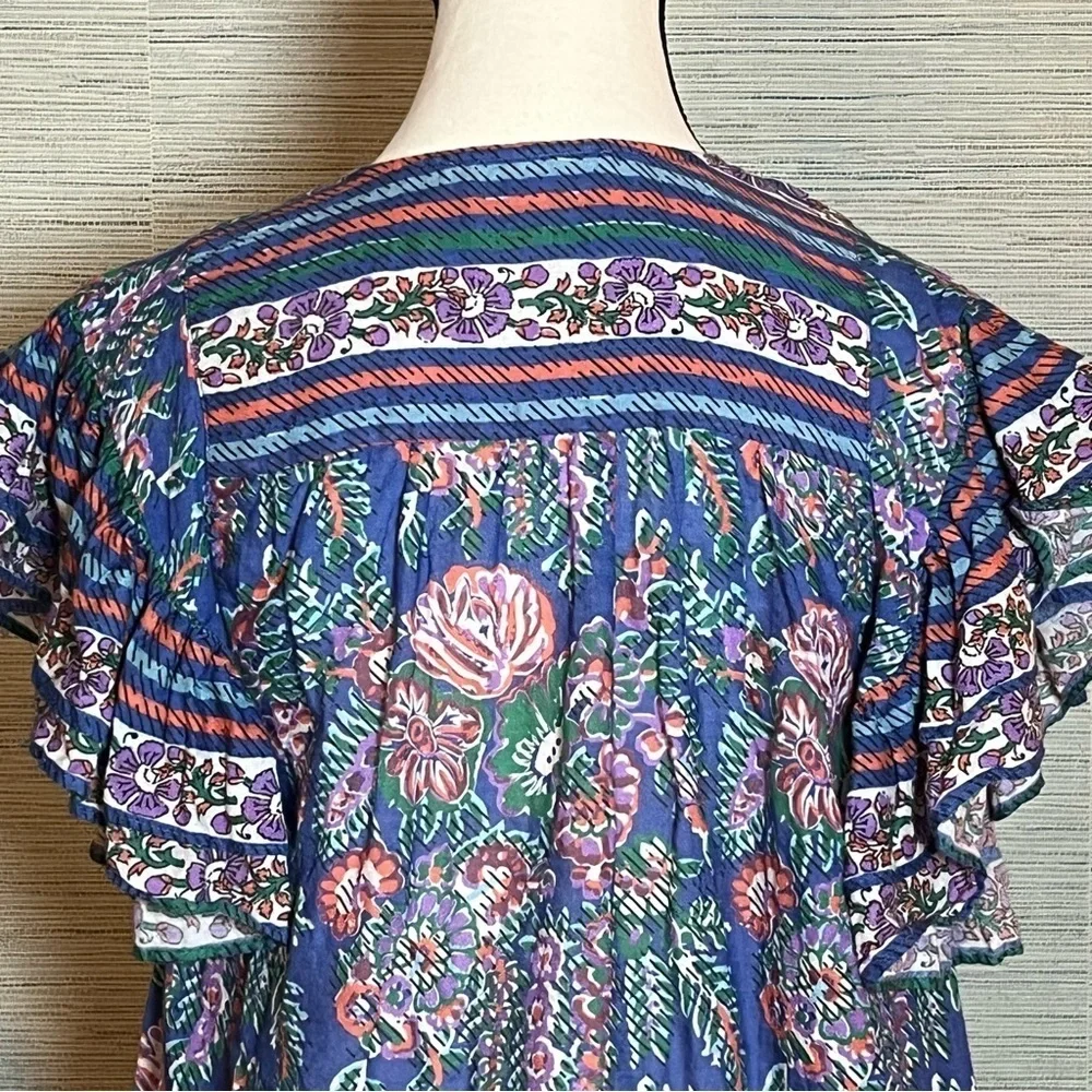 Love The Label Floral Peasant Ruffle Sleeve V-neck Blouse Womens Size Medium - Picture 7 of 10